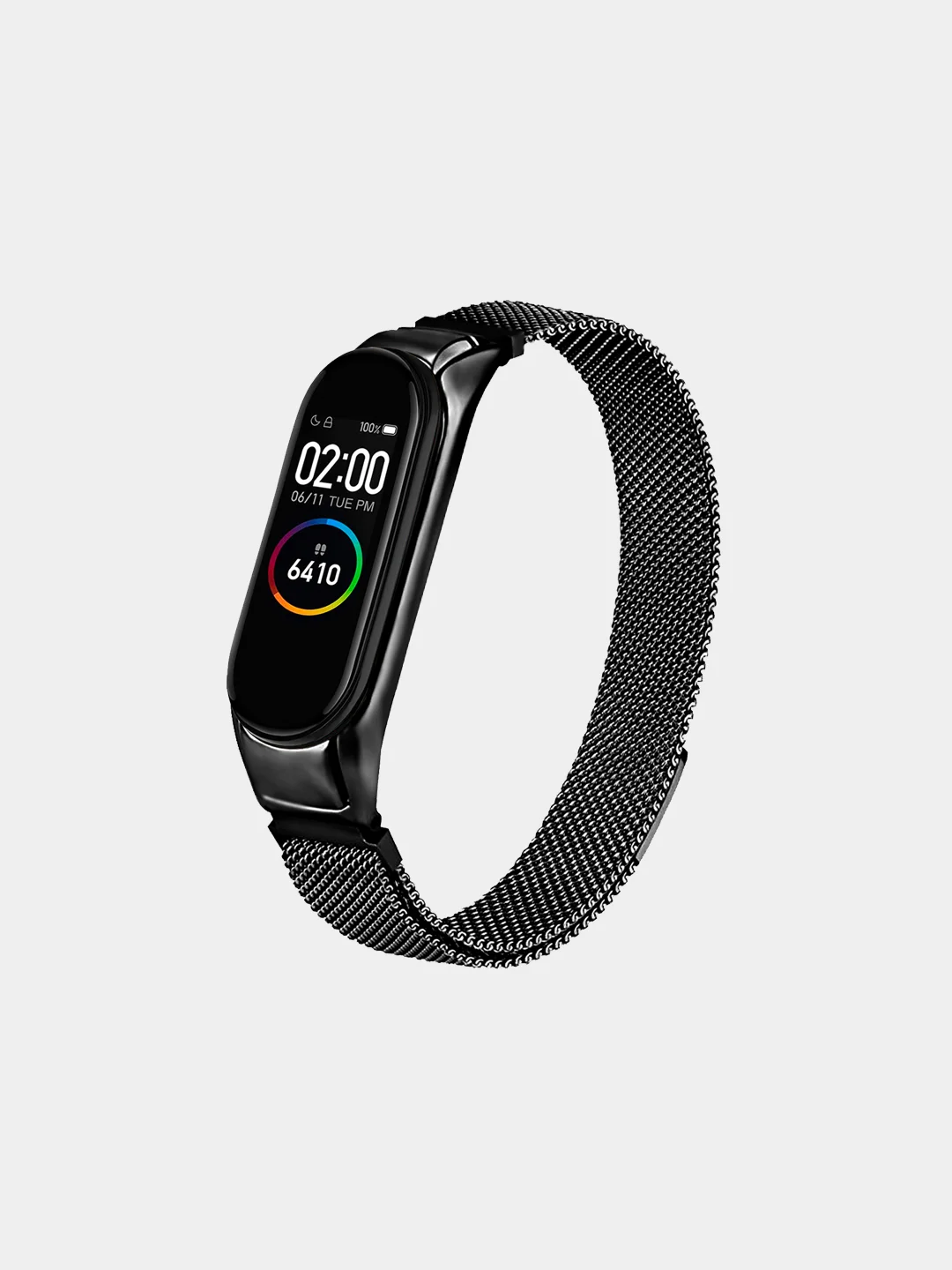 Черный металлический ремешок для Xiaomi Mi Band 3 и 4 (Миланская петля)