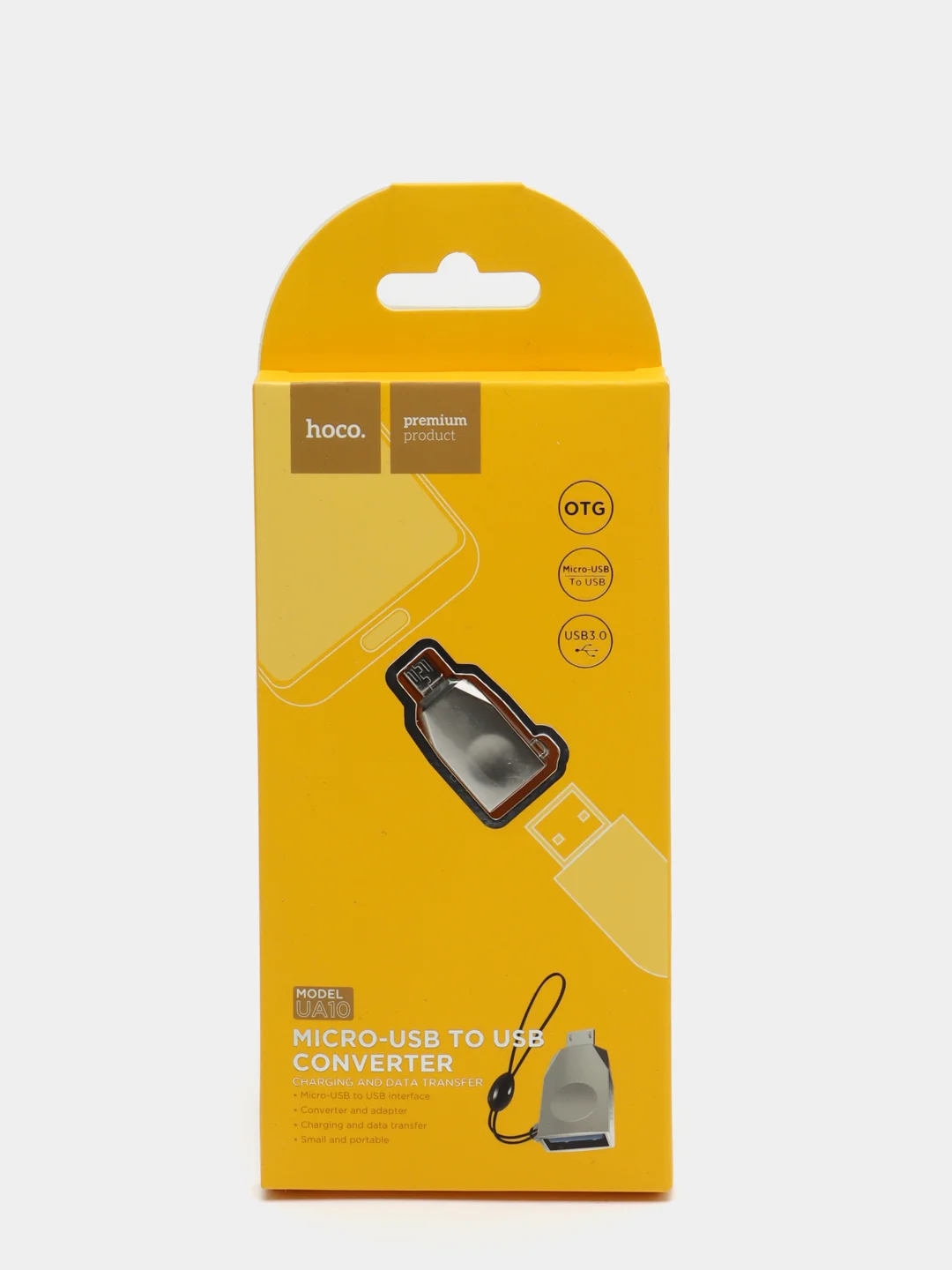 Переходник OTG HOCO UA10, USB - Micro USB, серебристый, юсб 3.0