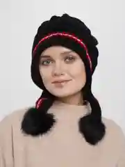 Черный шапка тёплая с меховыми перчатками