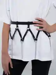 Черный юбка из натуральной кожи, с цепочками, черная