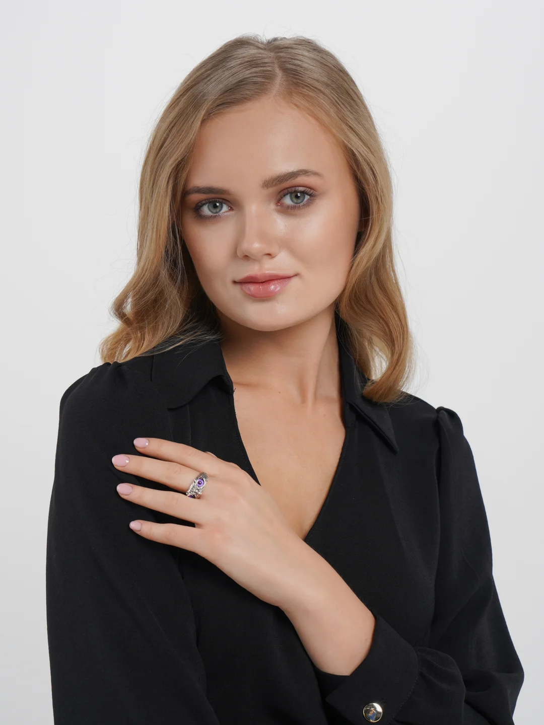 Фиолетовый кольцо "Сова" с глазками, регулируемое, унисекс
