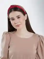 Багровый атласный ободок для волос с цепью