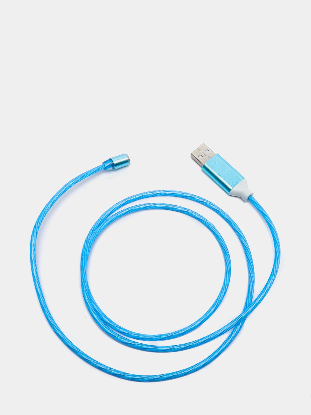 Синий кабель магнитный светящийся, коннекторы Lightning, Type-C, Micro-USB