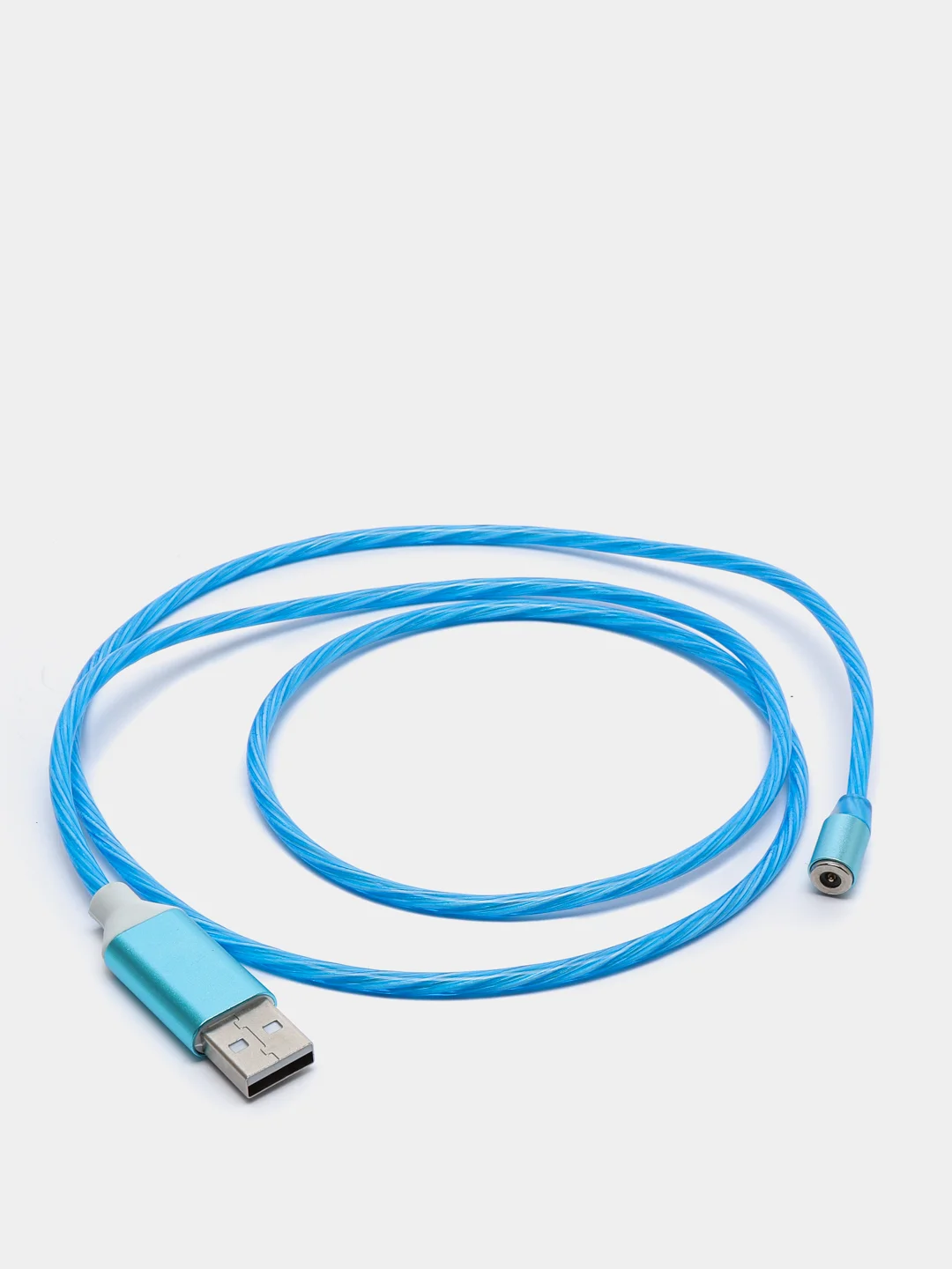 Синий кабель магнитный светящийся, коннекторы Lightning, Type-C, Micro-USB