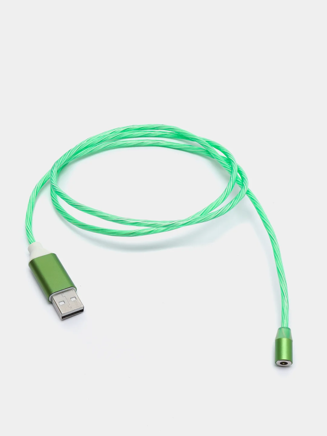 Зеленый кабель магнитный светящийся, коннекторы Lightning, Type-C, Micro-USB