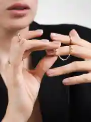Золотой кольца женские, Набор из 6 колец с цепями, V-образная форма