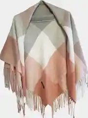 Коралловый шарф / Платок с бахромой, 110х110 см / Палантин