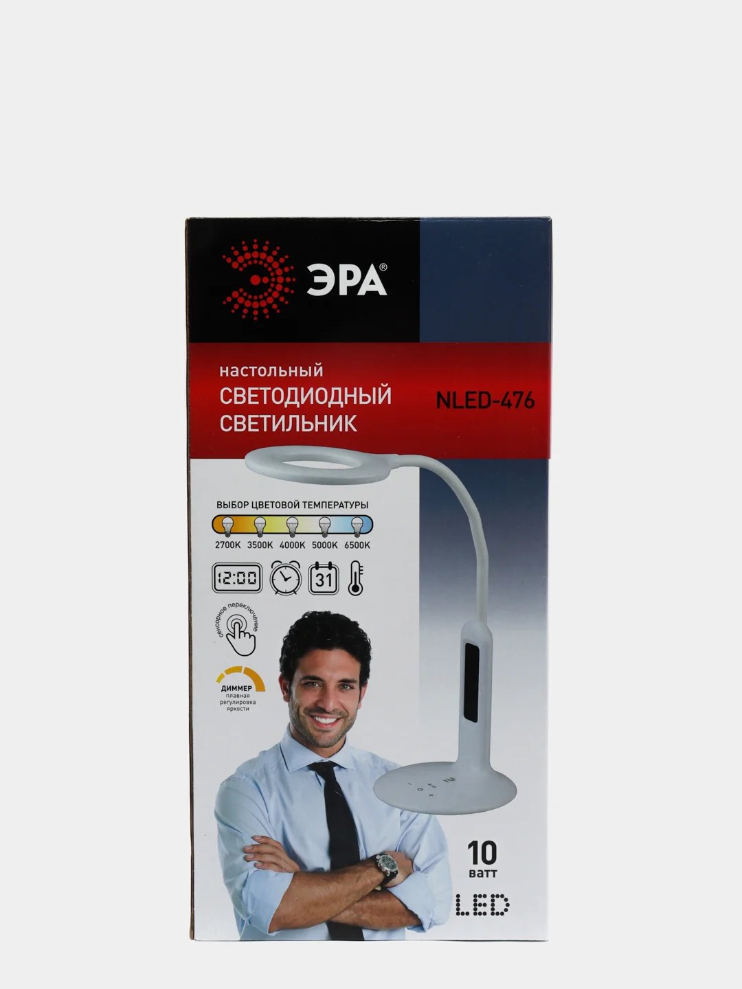 Белый настольный светильник-лампа ЭРА NLED-476-10W-BK/сенсерное управление,для работы,школьников