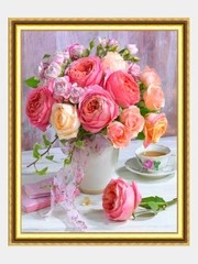 Алмазная мозаика "Розы на столе", 40*50 см, на подрамнике