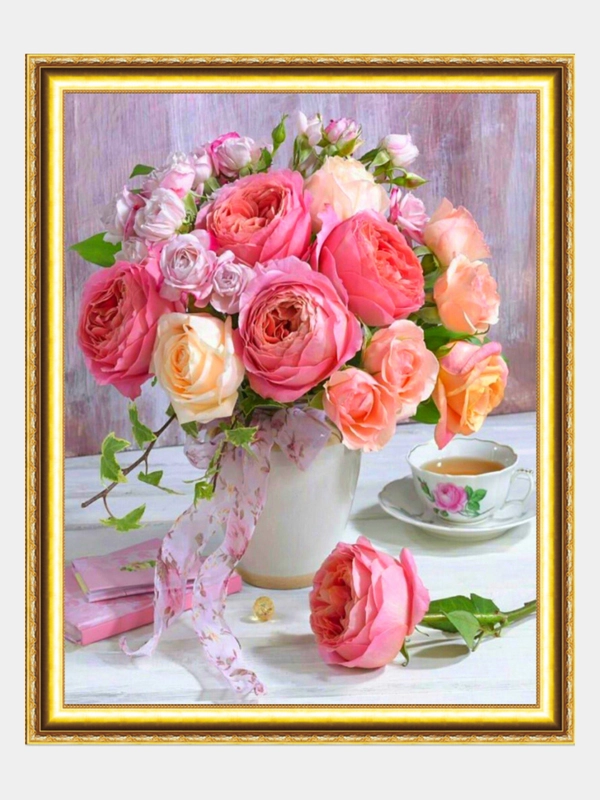 Алмазная мозаика "Розы на столе", 40*50 см, на подрамнике