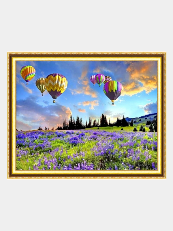 Алмазная мозаика "Воздушные шары над полем", 40*50 см, на подрамнике