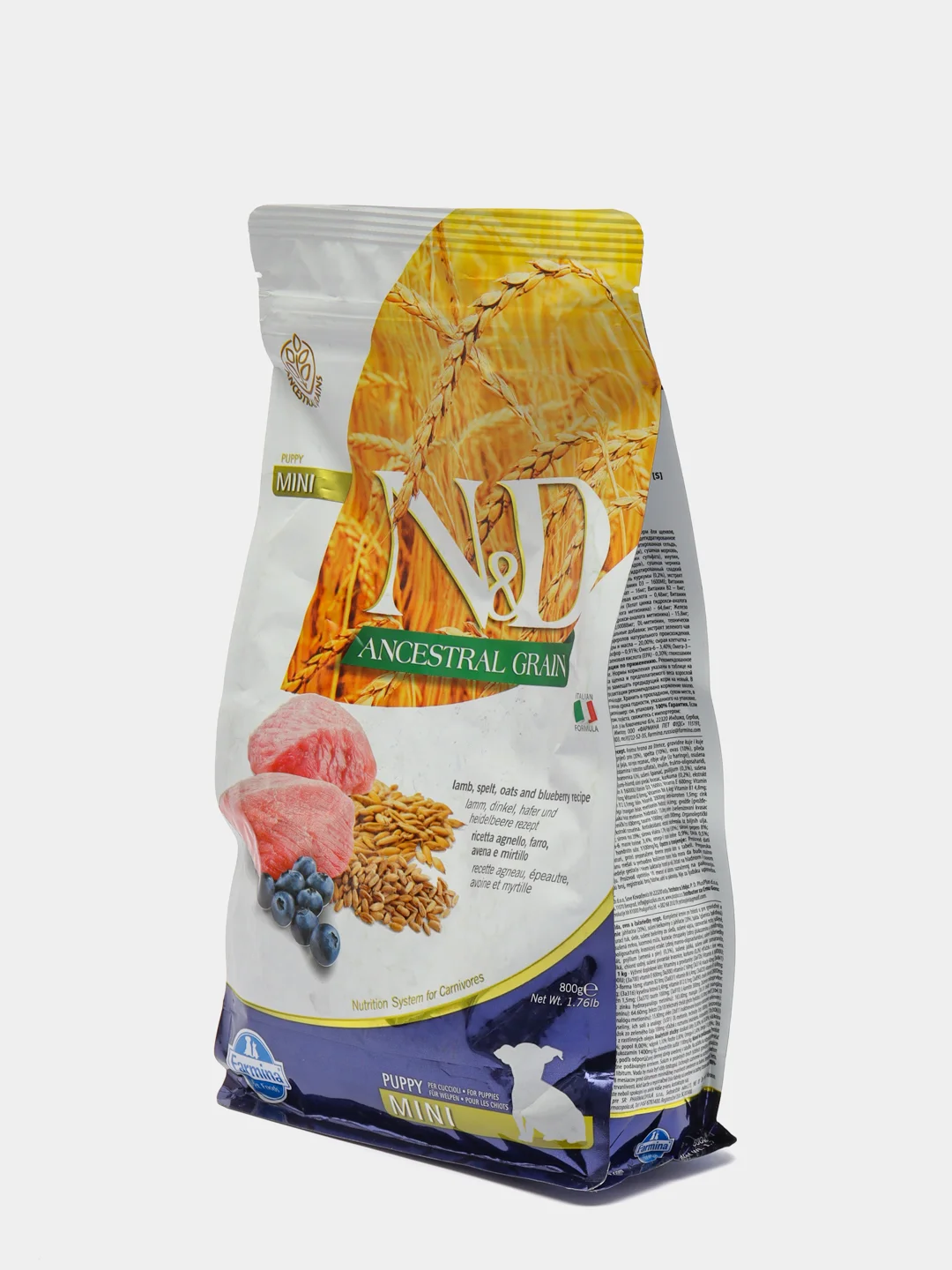 Сухой корм Farmina N&D Ancestral Grain "Ягненок и черника", для щенков мелких пород 0,8 кг