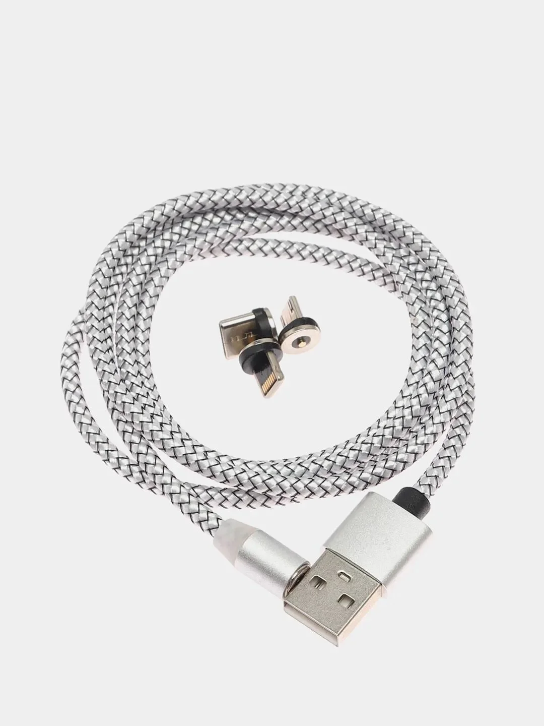 Серебряный магнитный кабель без разъема 2.1А, разъёмы MicroUSB, Type-C, Lightning для Андроид, iPhone