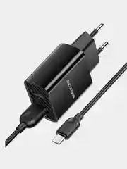 Черный зарядное устройство Borofone BA53A, 2USB, Micro-USB, Type-C, iPhone