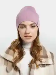 Розовый шапка бини полуторка, кашемировая, с люрексом