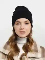 Черный шапка бини полуторка, кашемировая, с люрексом