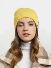 Желтый шапка двойная, бини в рубчик