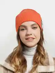 Оранжевый шапка двойная, бини в рубчик
