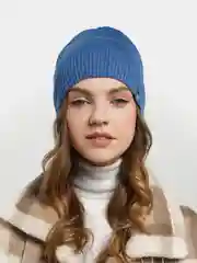 Синий меланж шапка двойная кашемировая, бини