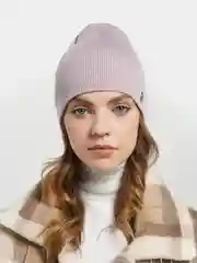 Пудровый шапка бини полуторка, кашемировая, с люрексом