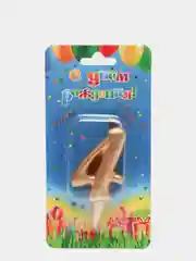 Свеча-цифра "4", золото, тортовая