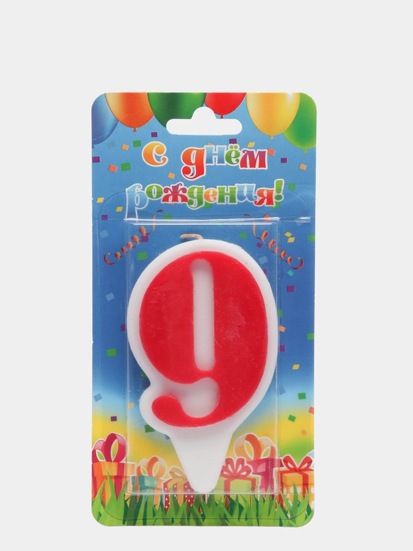 Свеча-цифра для торта "9", красная