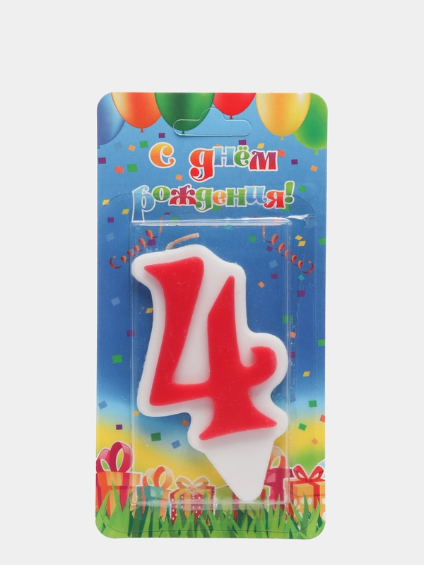 Свеча-цифра для торта "4", красная