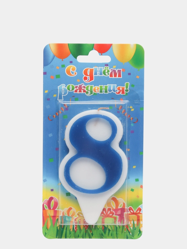 Свеча-цифра "8", синяя, тортовая