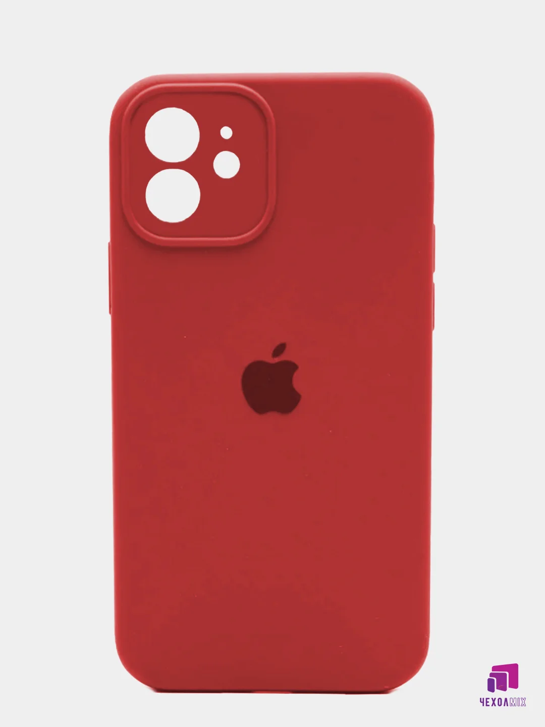 Красный чехол Silicone Case Apple iPhone 12 с защитой камеры с бархатной подкладкой