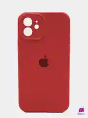 Красный чехол Silicone Case Apple iPhone 12 с защитой камеры с бархатной подкладкой