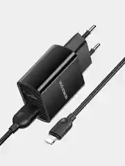 Черный зарядное устройство Borofone BA53A, 2USB, Micro-USB, Type-C, iPhone