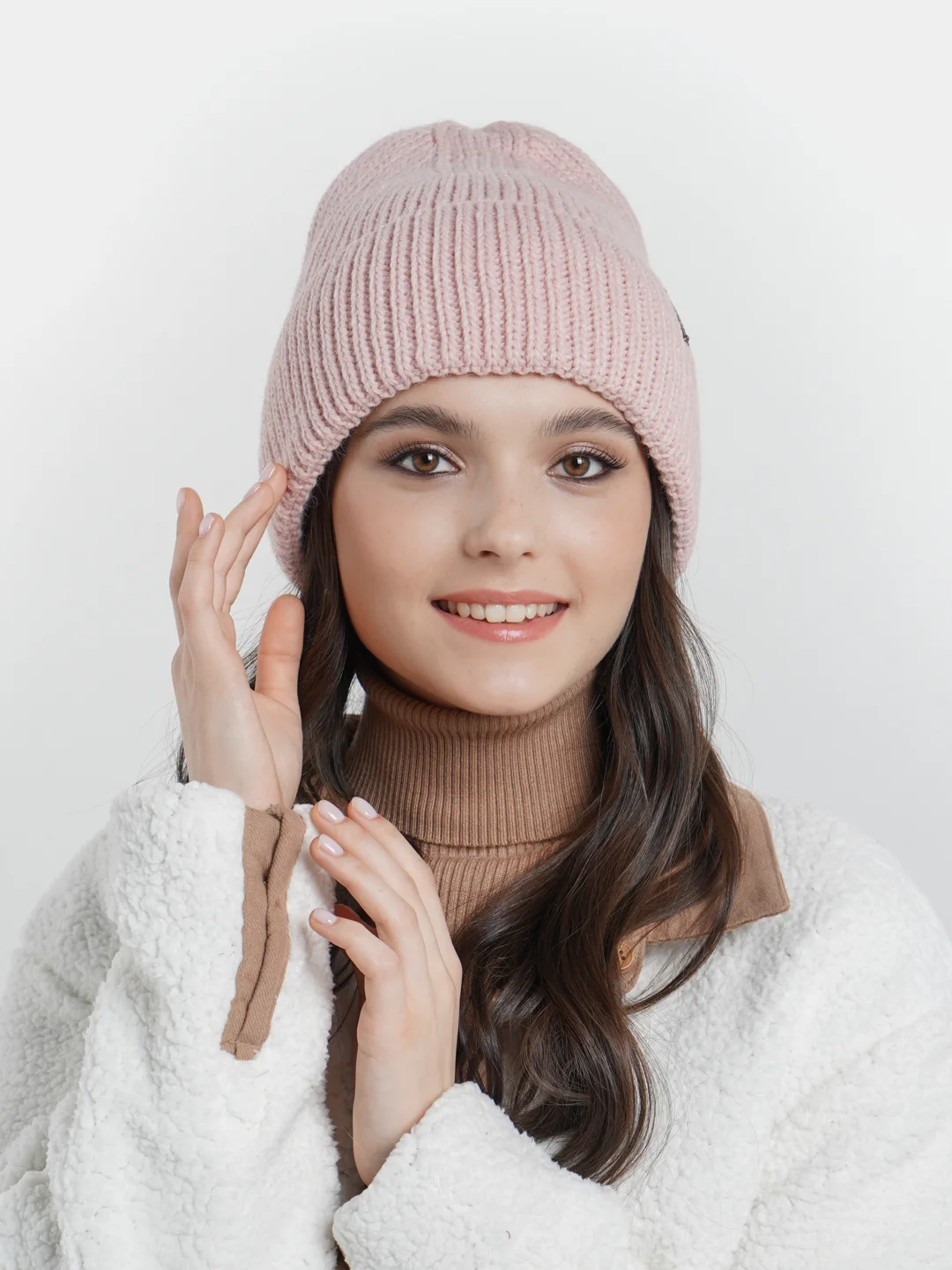 Коралловый шапка женская с флисом