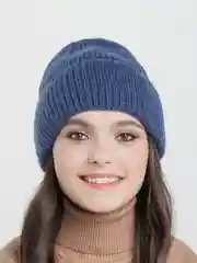 Синий меланж шапка женская с флисом