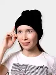 Черный шапка унисекс осень зима, 2хслойная,  Шапка трикотажная без надписей