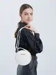 Белый женская сумка через плечо, круглая