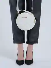 Белый женская сумка через плечо, круглая