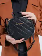 Черный женская сумка через плечо, круглая