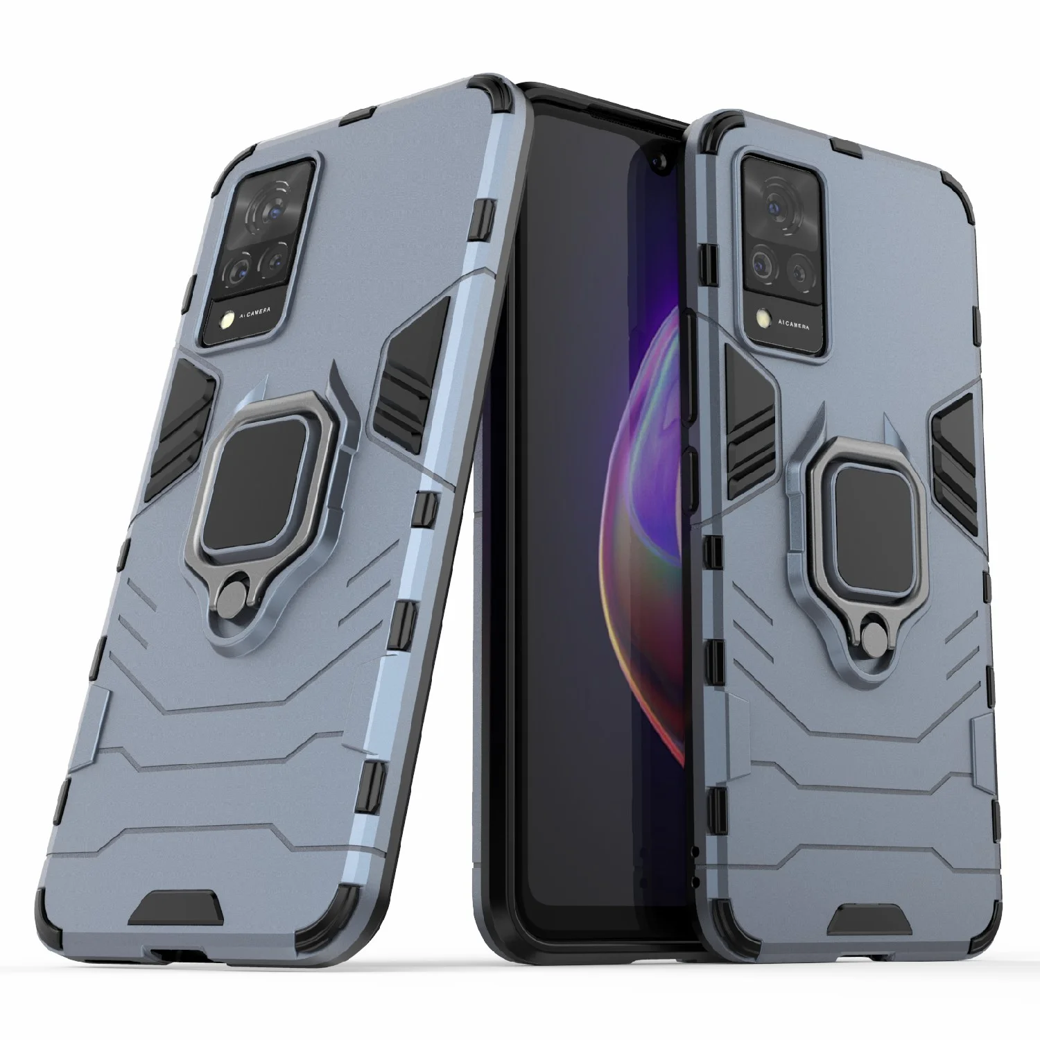 Синий меланж чехол противоударный с кольцом-держателем на Vivo V21 (Виво В21)