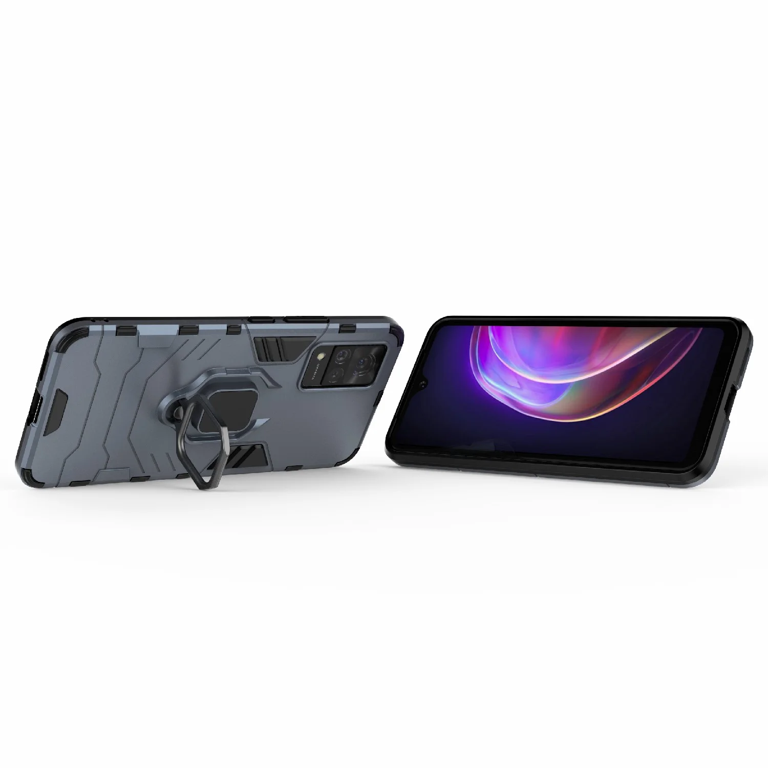 Синий меланж чехол противоударный с кольцом-держателем на Vivo V21 (Виво В21)