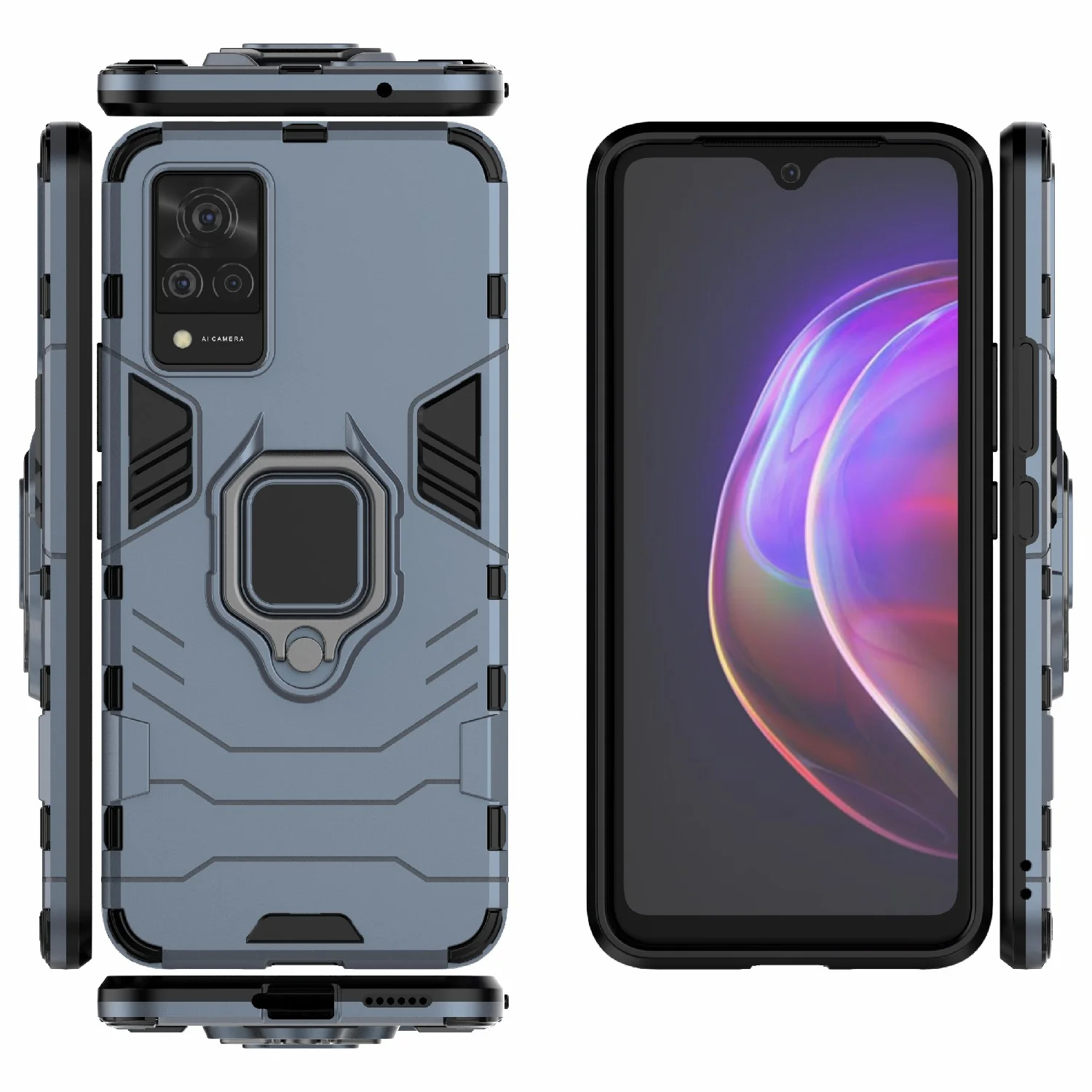 Синий меланж чехол противоударный с кольцом-держателем на Vivo V21 (Виво В21)