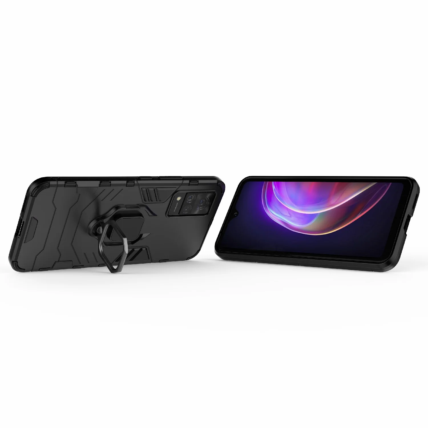 Черный чехол противоударный с кольцом-держателем на Vivo V21 (Виво В21)