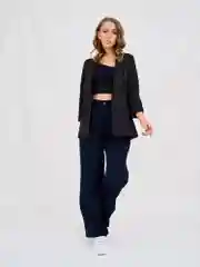 Черный пиджак женский Olya Stoff, свободный, удлиненный, без пуговиц