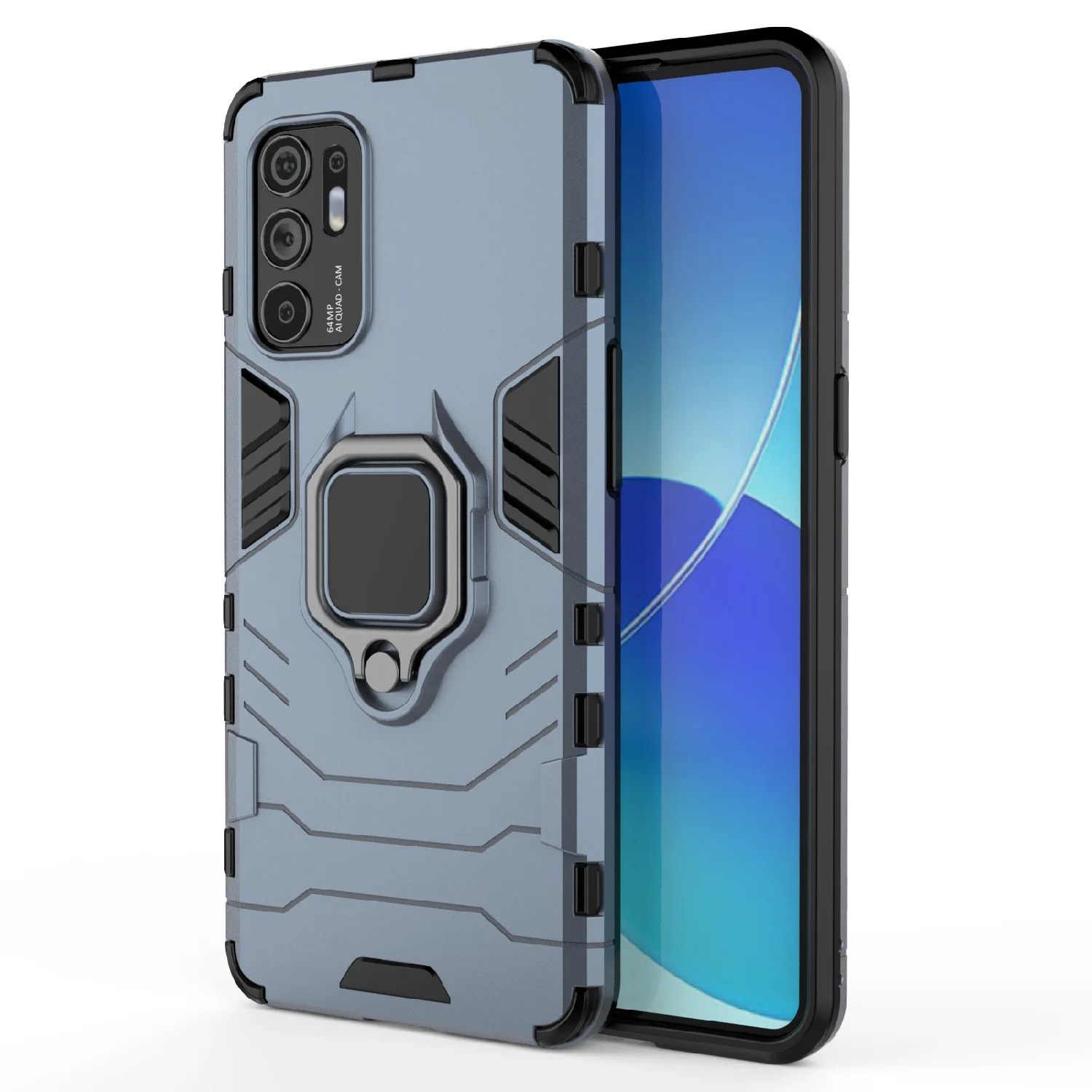 Синий меланж чехол противоударный с кольцом-держателем на Oppo Reno 6 Reno6 (Оппо Рено 6)