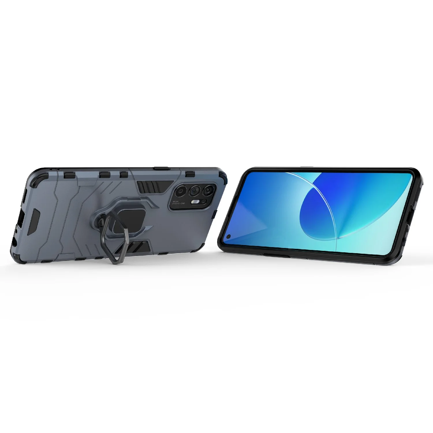 Синий меланж чехол противоударный с кольцом-держателем на Oppo Reno 6 Reno6 (Оппо Рено 6)