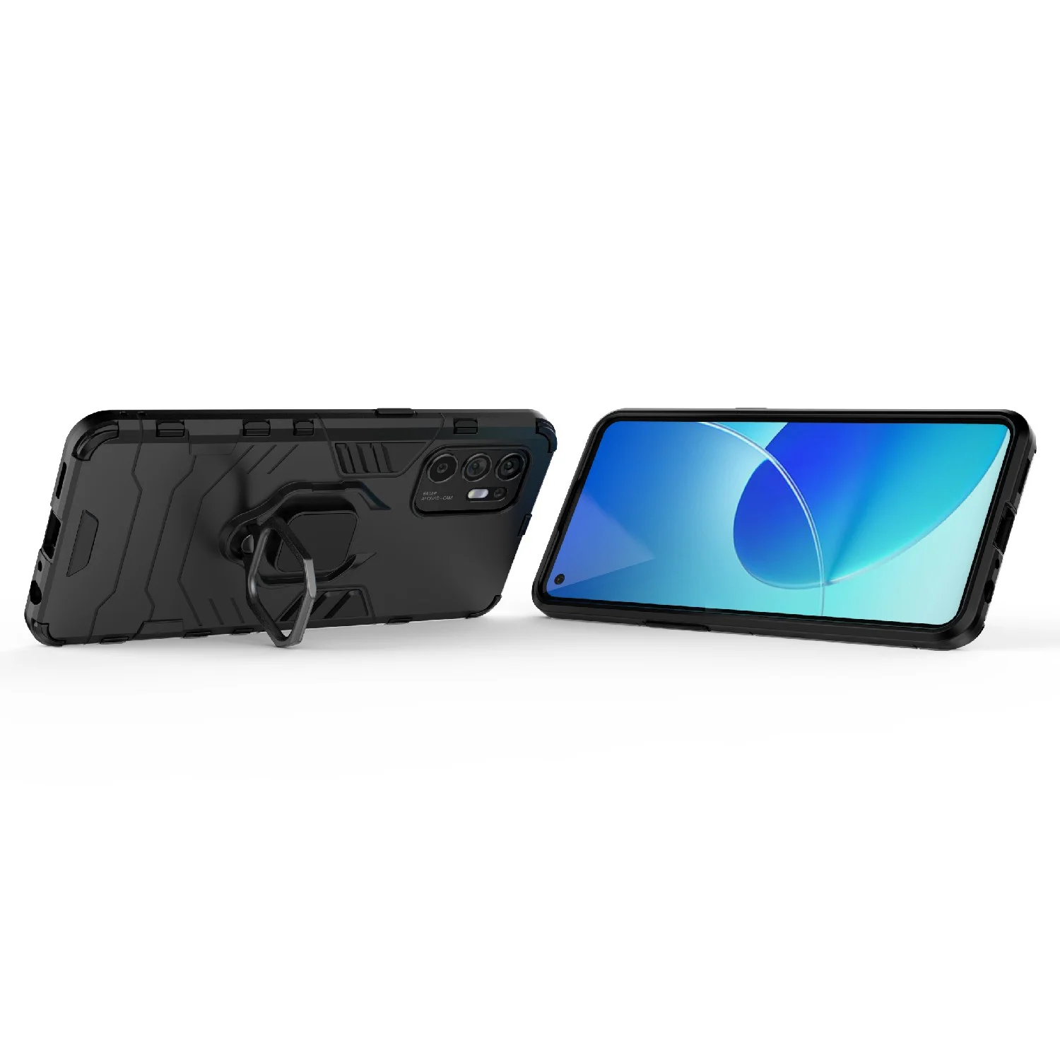 Черный чехол противоударный с кольцом-держателем на Oppo Reno 6 Reno6 (Оппо Рено 6)