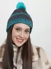Бирюзовый шапка женская зимняя на флисе с помпоном