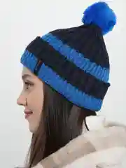 Синий шапка женская зимняя на флисе с помпоном