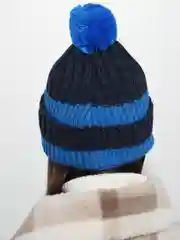 Синий шапка женская зимняя на флисе с помпоном