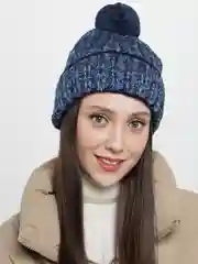 Синий шапка унисекс утепленная на флисе с помпоном