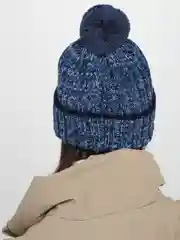 Синий шапка унисекс утепленная на флисе с помпоном